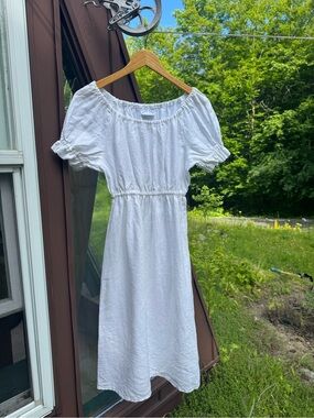 White Off-Shoulder Elastic Waist Midi Dress